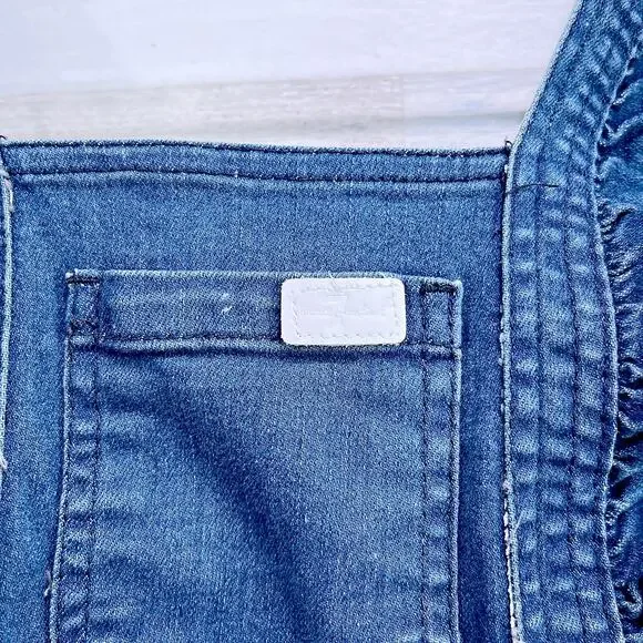 7 For All Mankind Ruffle Denim Overalls Shortalls Blue Dark Wash Toddler Girl 4T - Picture 2 of 6